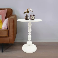 Round Side Table Retro Coffee End Table Small Accent Pedestal Table White Home
