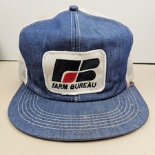 Vintage USA MADE K BRAND FB Farm Bureau Patch DENIM Trucker Hat Snapback Cap