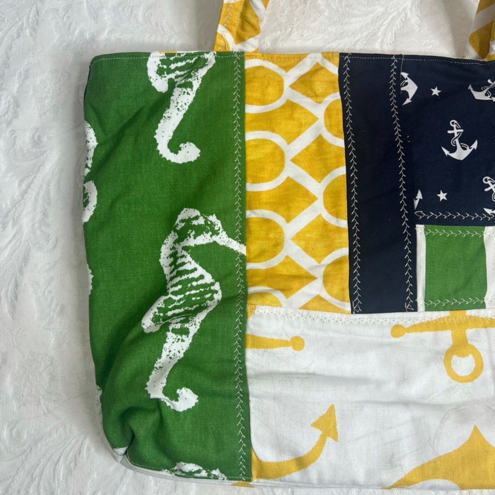 Nautical Beachy Colorblock Patchwork Tote Bag Han… - image 3