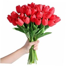 15pcs Red Fake Tulips Artificial Flowers Real Touch Red 14" Silk Big Red