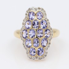 14k Tanzanite Ring Solid Gold Oval Gemstone Cluster Statement Jewelry