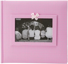 200-Pocket Gingham Fabric Frame Cover Photo Album for 4 by 6-Inch Prints, Pink