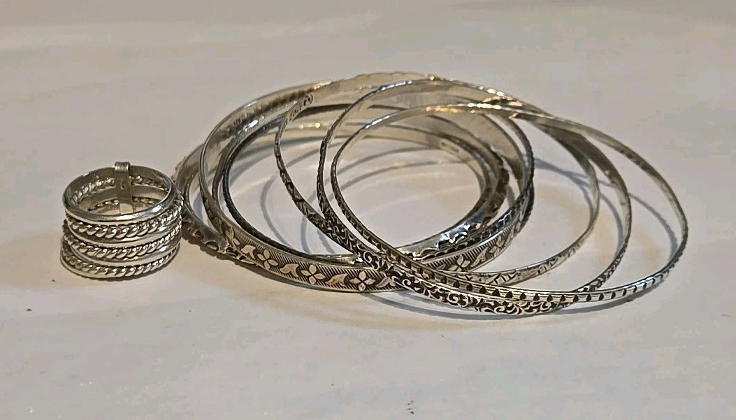 Sterling Silver Lot Stackable Bangle Bracelets & … - image 9