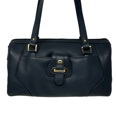 Vintage 90s Etienne Aigner Structured Leather Shoulder Bag Blue