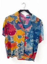 Jams World Womens Large Hawaiian Print Button down Top Short Sleeve Made In USA