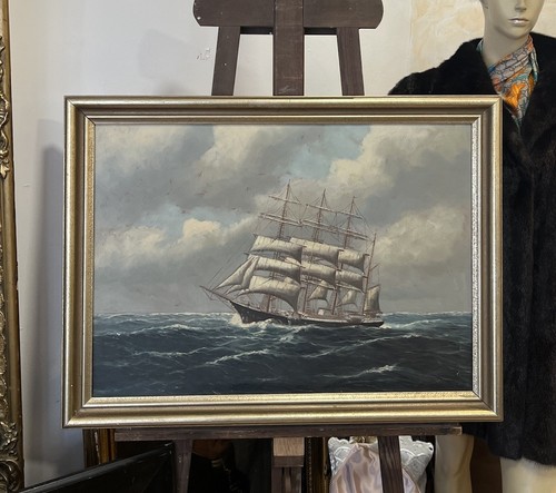 ÖLGEMÄLDE SEGELSCHIFF AUF HOHER SEE - SIGNIERT : J. HOWELL - MARINEMALEREI HOLZ