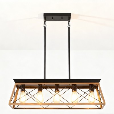 LED 32'' Oak Adjustable Pendant Light Metal 5 Lights Rustic Chandelier kitchen
