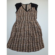 Fossil Womens Abstract Print V-Neck Cap Sleeve Fit & Flare Dress Brown Black S