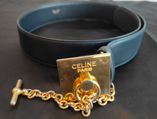 CELINE Mantel Leather Chain Belt Black Gancini Gold hardware 65cm 25 Inch 