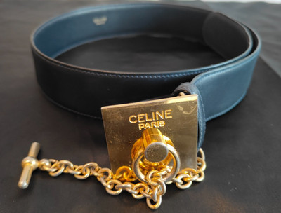 値下げ　CELINE ゴールドチェーンベルト CELINE Mantel Leather Chain Belt Black Gancini Gold hardware 65cm