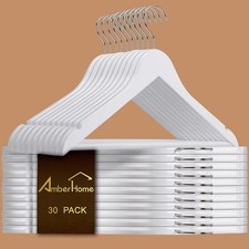 30 Pack White Wooden Coat Hangers, White Wood Suit Hangers with NonSlip Pant ...