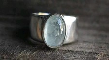 Aquamarine Oval Ring Statement Jewelry: Bohemian Style, Sterling Silver