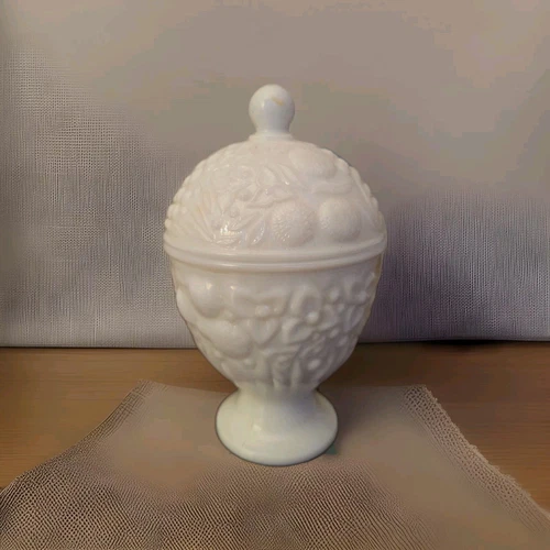 avon milk glass lidded candy dish vintage