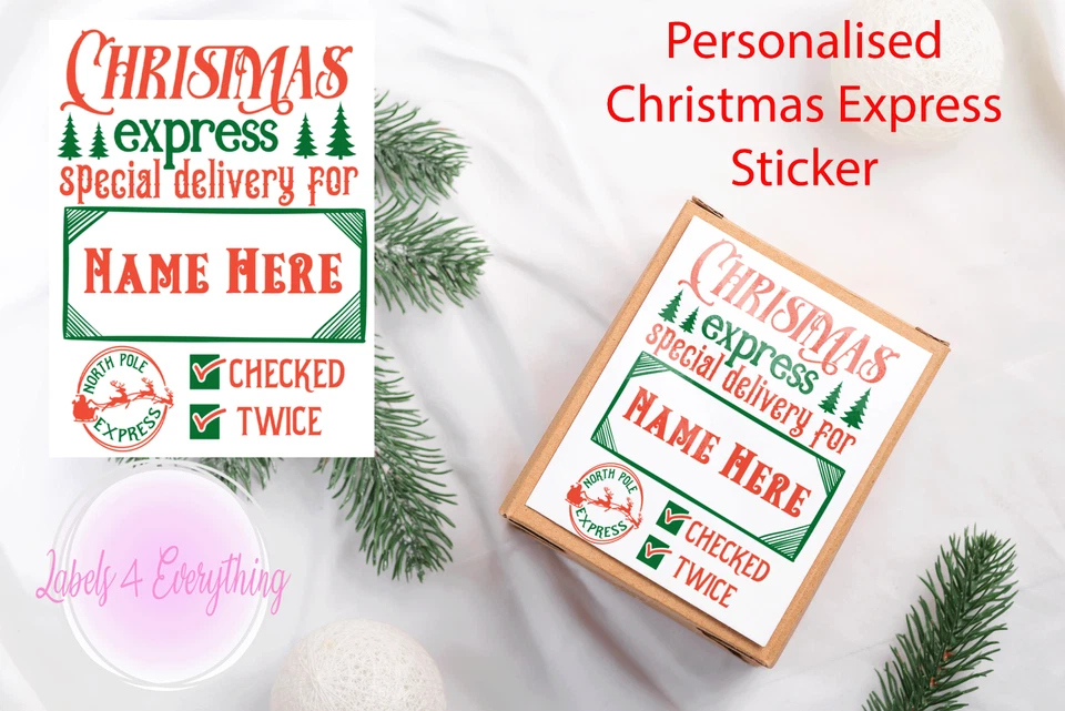 LABELS 4 EVERYTHING Personalised Christmas Eve Box Sticker Special Express Delivery Santa Wrapping