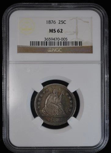 1876 Seated Liberty Quarter 25c- NGC MS 62 -Nice Toned US Silver Type Coin
