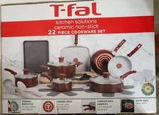 T-Fal 22 piece Kitchen Cookware Ceramic Non-Stick Pots Pans Oven Safe - Red