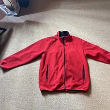Vtg Lands End Jacket Men's Size Large (42-44)  Red Fleece Full Zip Pockets