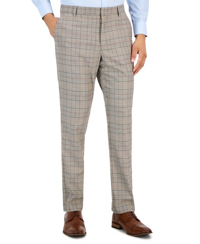 Tommy Hilfiger Mens Modern fit Dress Pants 30 / 32 Brown Plaid Stretch