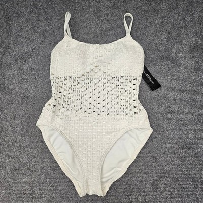 Carmen Marc Valvo One Piece Swimsuit Womens 8 White Crochet Eyelet New