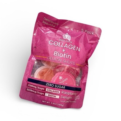  Collagen Biotin Gelatin Shots Zero Sugar Raspberry Delight 5 Pack