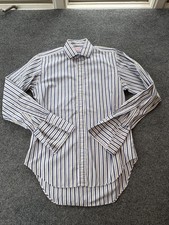 TM Lewin Dress Shirt Mens 15 38 White Blue Green Stripe Cotton Made England