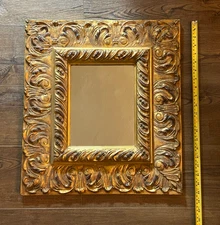Vintage Fancy CARVED WOOD ROCOCO BAROQUE MIRROR Gilt Gold Looking Glass 18 x 20