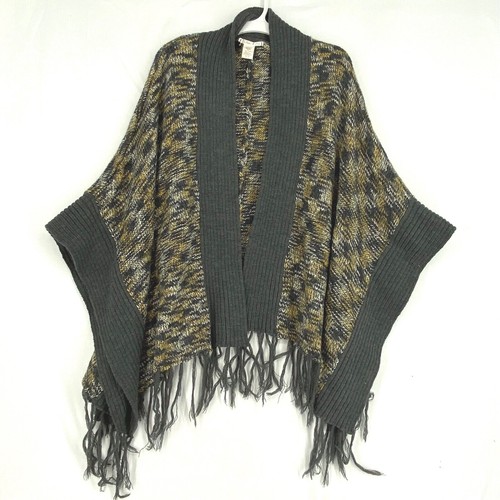 Willow & Clay Womens XS Small Ruana Shawl Gray Yellow with Fringes ...
