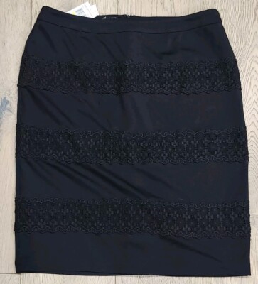 Spense Womens Straight Pencil Skirt Black Medium Floral Lace Back Zip NWT