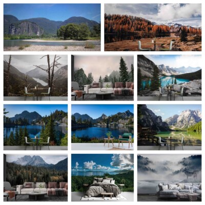 3D Forest Mountains River Self-adhesive Wallpaper Removable Wallpaper Wall Mural