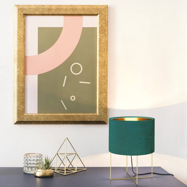 Fischer & Honsel Aura Tischleuchte E27 Stoffschirm Petrol Samt, Goldfarben Gold-image