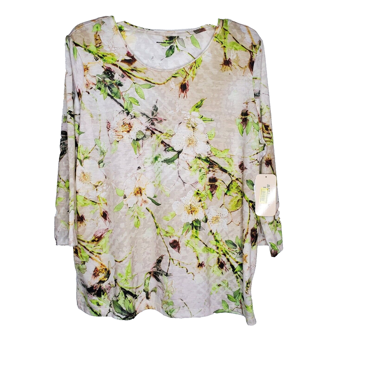 Allison Daley Womens SZ L Multicolor Floral Tunic Top 3/4 Sleeve