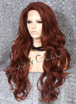 Human Hair Blend Long Long Lace Front Wig Wavy Heat OK 33-130 Auburn Mixed RWS