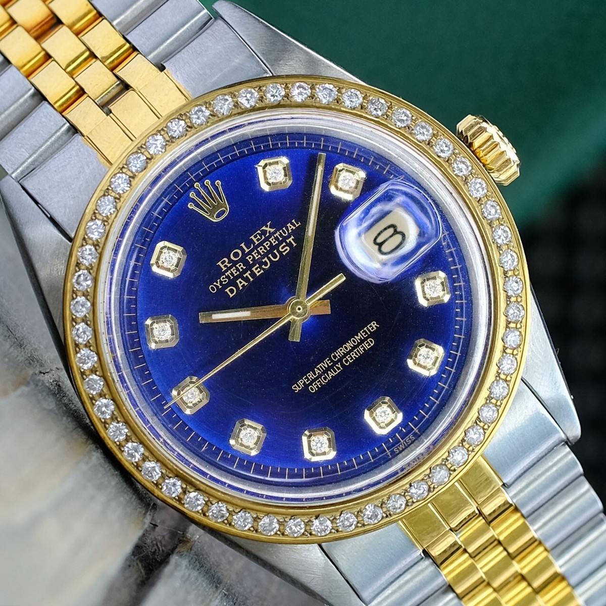 Rolex Mens Datejust Two-Tone Blue Diamond Dial & Bezel Watch 1.35