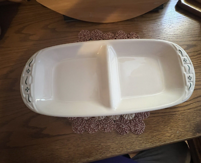 #ad #ad Longaberger Woven Traditions Pottery Divided Serving Dish in Heritage Green USA $17.99