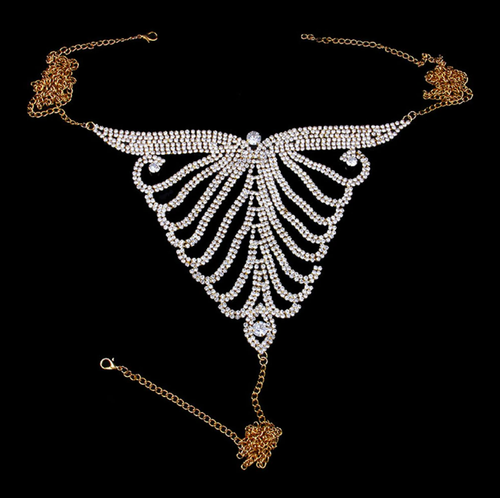 Body Chain Jewelry Crystal Bra & Thong Set Grecian Dancer Sexy Two Piece Set - Picture 10 of 11