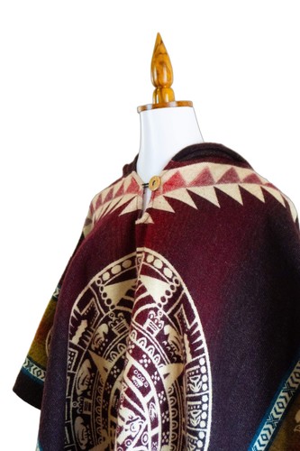 Ecuador Alpaca Wool Unisex Hooded Poncho (SAM-25) - Picture 3 of 5