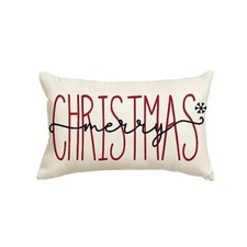 Merry Christmas Throw Pillow Cover, 12 x 20 Inch Winter 12" x 20" White