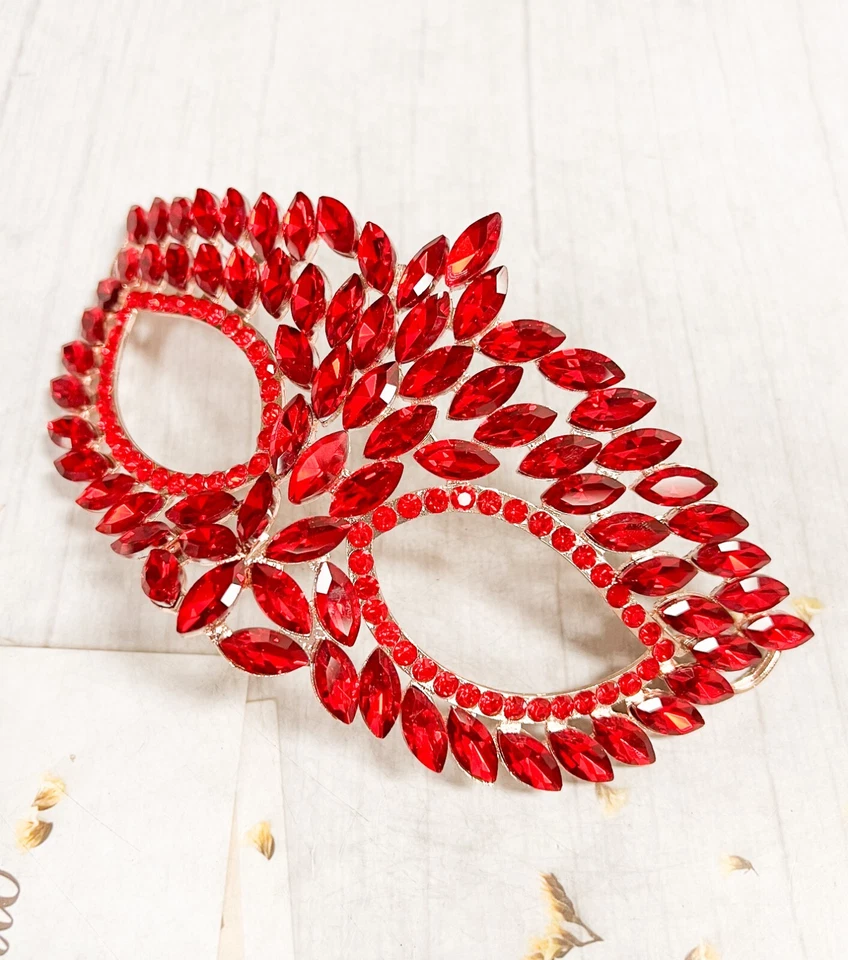 Handmade masquerade mask, Red crystal mask, Wedding party mask, Masquerade ball - Image 2 of 4