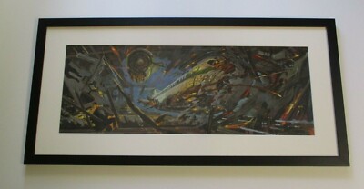 LARGE DAVID NEGRON PAINTING PLANE AIRPLANE CRASH BUILDING DISASTER EXPLOSION 
