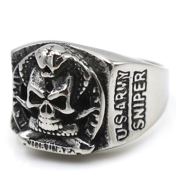 Men's Stainless Steel Sniper United States US Army Military Skull