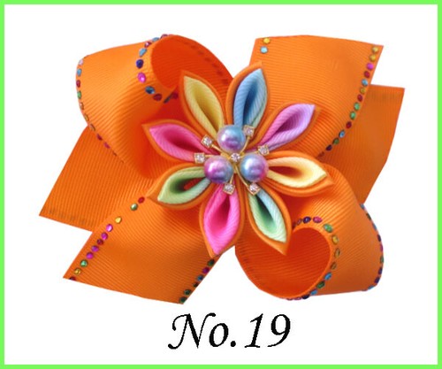 12-Pcs-BLESSING-Good-Girl-4-5-034-Coral-Hair-Bow-Clip-Rainbow-Rhinestone