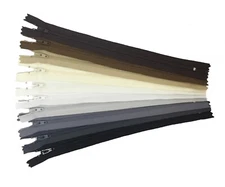 Assorted Neutral Colors, YKK Nylon Zippers, Closed End Clothing zipper - 10 pcs