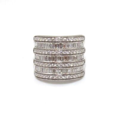 Effy 14K White Gold Statement Ring 7.25 Multi Row Diamond Cocktail Band 1.5 ct