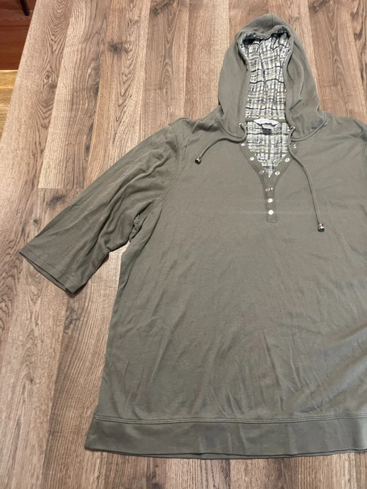 CJ Banks Hoodie, Women's Plus 2X, Green, Pullover, Buttons Up, Drawstring - Image 3 of 4