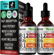 Nusava B12 Drops 5000mcg Liquid Supplement Vegan, High Potency, Raspberry Flavor