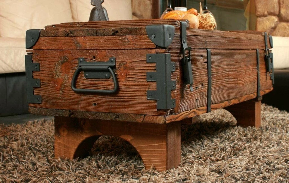 Coffee Table chest Storage table vintage wooden box travel trunk Lenght 97 cm - Image 4 of 4