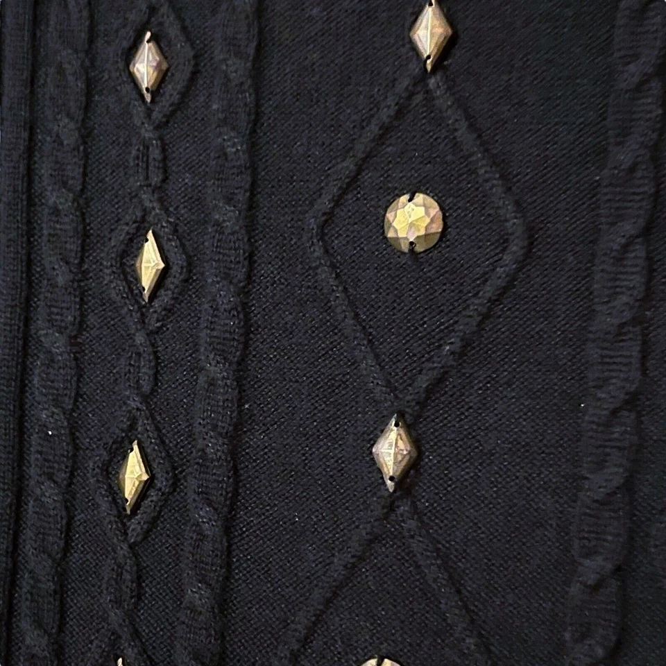 R.Q.T Suéter Acanalado Mujer Pequeño Negro Cable Tejido Bronce Tachuelas Miércoles De Colección RQT Foto 3 de 4
