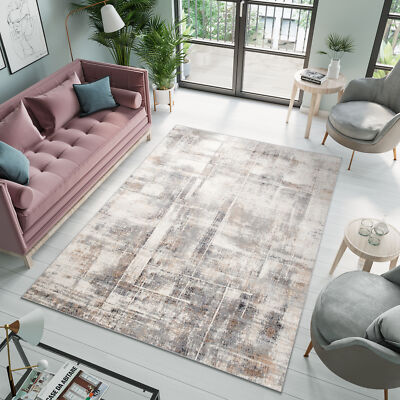Teppich Kurzflor Modern Abstrakt Beige Grau Creme Abstrakt Linien Wohnzimmer