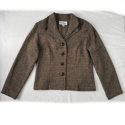 vtg Women s 8P Danny & Nicole Brown Tweed Blazer Button Jacket Triple Collar