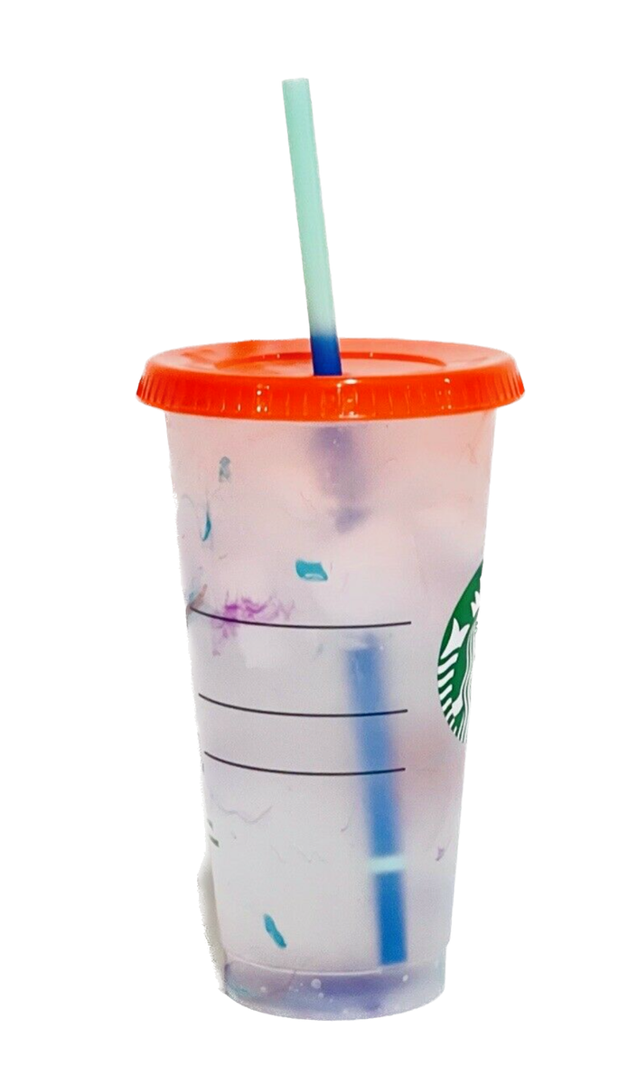 Starbucks 2021 Color Changing Confetti Swirl 24 oz Reusable Cold Cup Orange  Lid | eBay